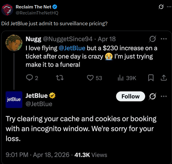 Tweet der Airline Jetblue